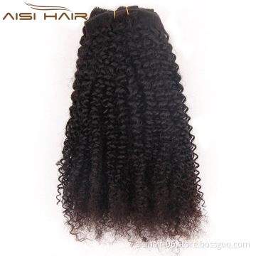 Peruvian Kinky Curly 16 Clips In Hair Extension Black Human Hair Pieces Clip In
